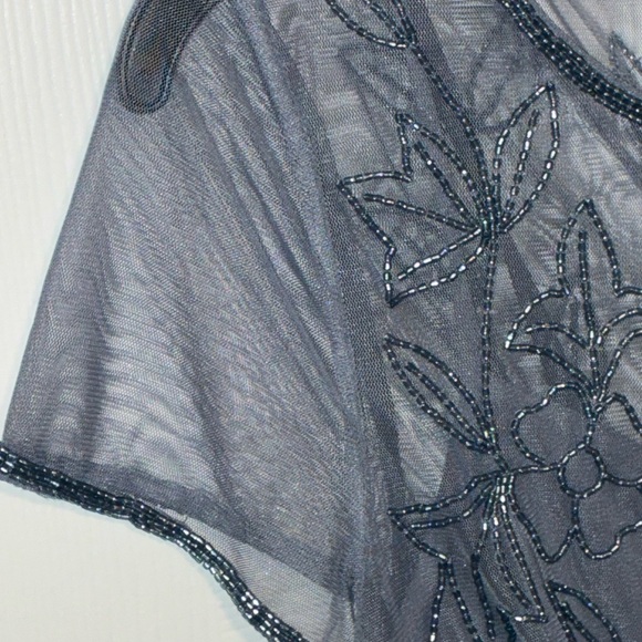 Adrianna Papell Beaded Dusty Blue Gray Floral Party Cocktail Short Dress Sz 6 - Picture 3 of 7